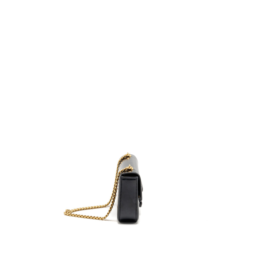 CELINE CUIR TRIOMPHE CHAIN SHOULDER BAG SHINY CALFSKIN BLACK GHW