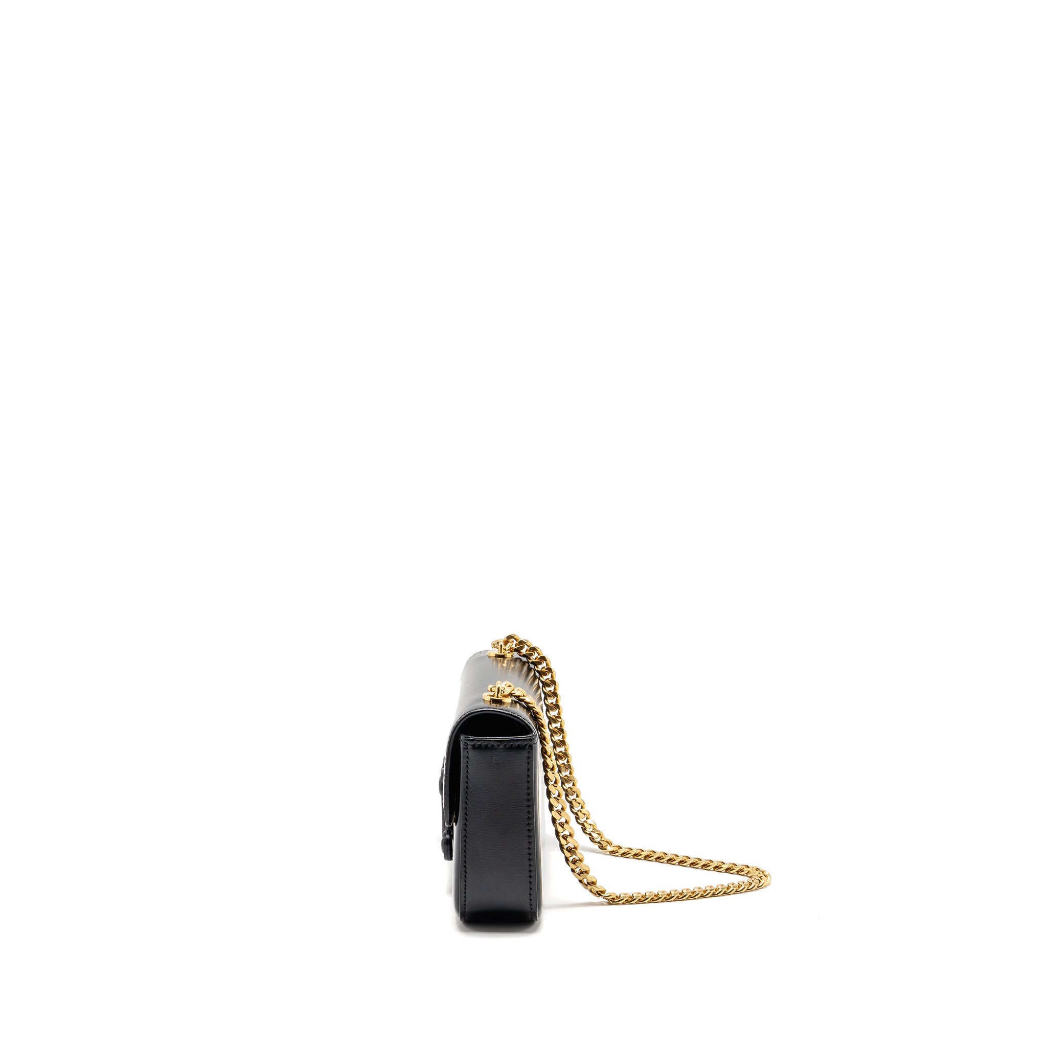 CELINE CUIR TRIOMPHE CHAIN SHOULDER BAG SHINY CALFSKIN BLACK GHW