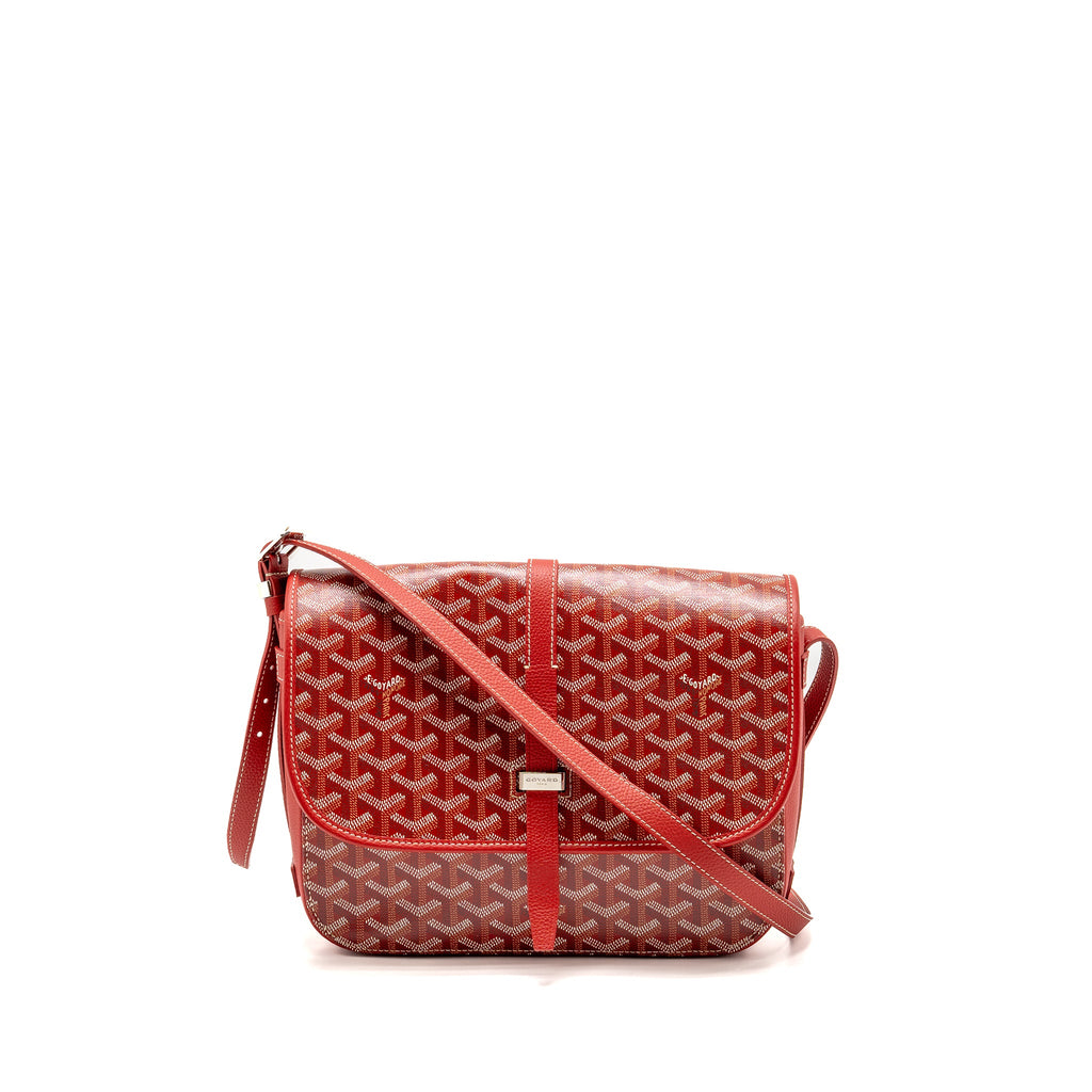 GOYARD BELVEDERE MM MESSENGER BAG GOYARDINE CANVAS/CALFSKIN RED SHW