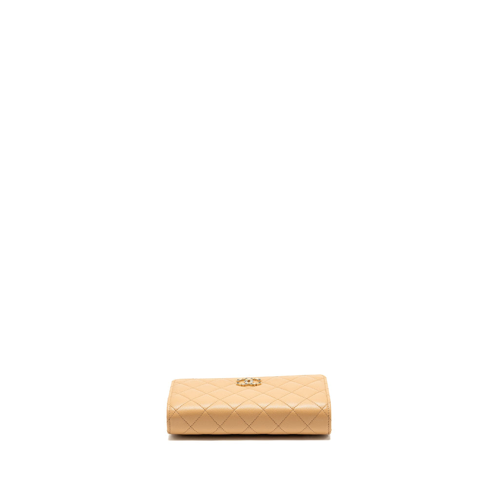 CHANEL DETAILED CC CLASSIC WALLET ON CHAIN CAVIAR BEIGE LGHW (MICROCHIP)