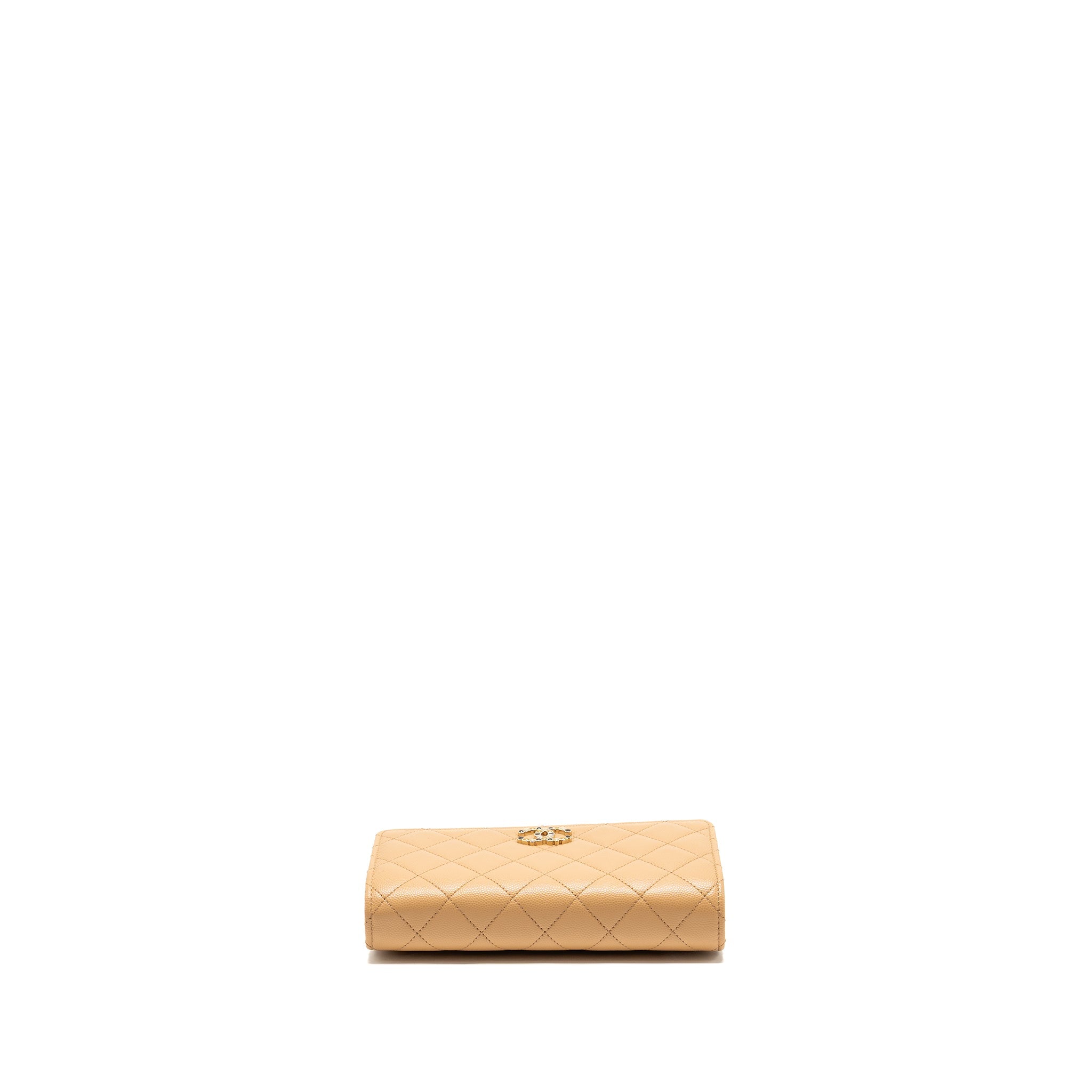 CHANEL DETAILED CC CLASSIC WALLET ON CHAIN CAVIAR BEIGE LGHW (MICROCHIP)