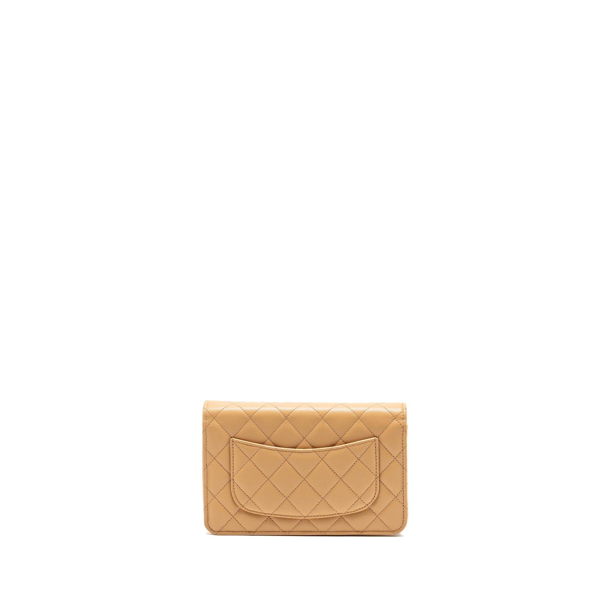 CHANEL DETAILED CC CLASSIC WALLET ON CHAIN CAVIAR BEIGE LGHW (MICROCHIP)