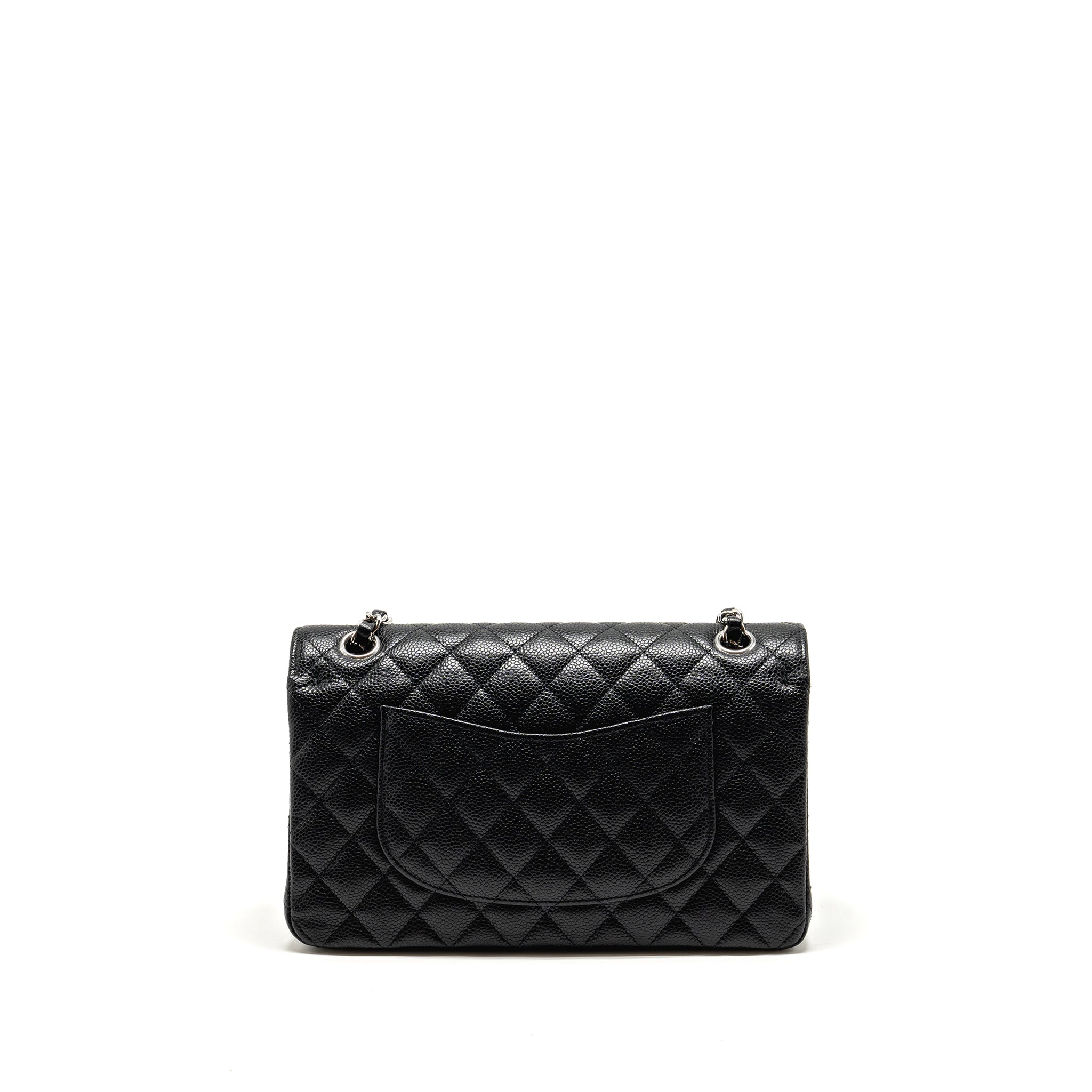CHANEL MEDIUM CLASSIC DOUBLE FLAP BAG CAVIAR BLACK SHW (MICROCHIP)