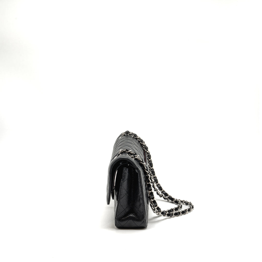 CHANEL MEDIUM CLASSIC DOUBLE FLAP BAG CAVIAR BLACK SHW (MICROCHIP)