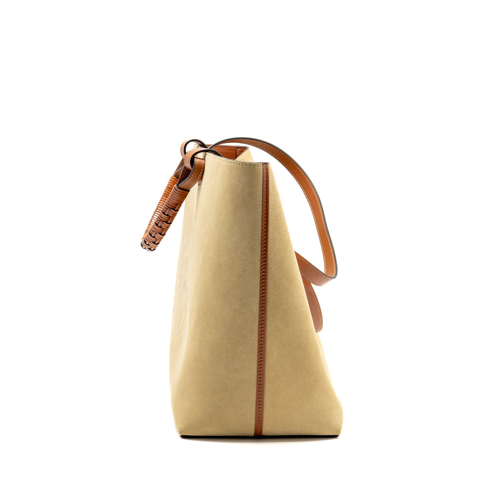 LOEWE ANAGRAM TOTE BAG SUEDE LEATHER BEIGE/BROWN