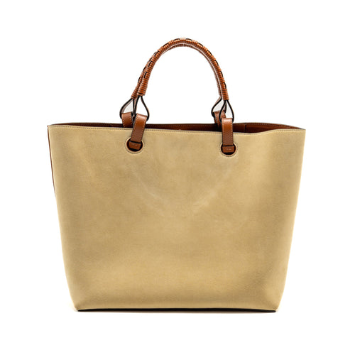 LOEWE ANAGRAM TOTE BAG SUEDE LEATHER BEIGE/BROWN