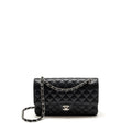 CHANEL MEDIUM CLASSIC DOUBLE FLAP BAG CAVIAR BLACK SHW (MICROCHIP)