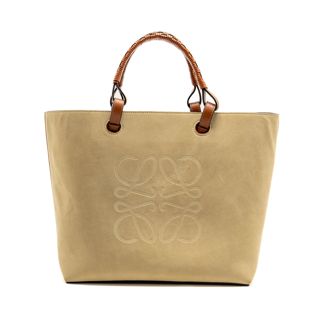 LOEWE ANAGRAM TOTE BAG SUEDE LEATHER BEIGE/BROWN