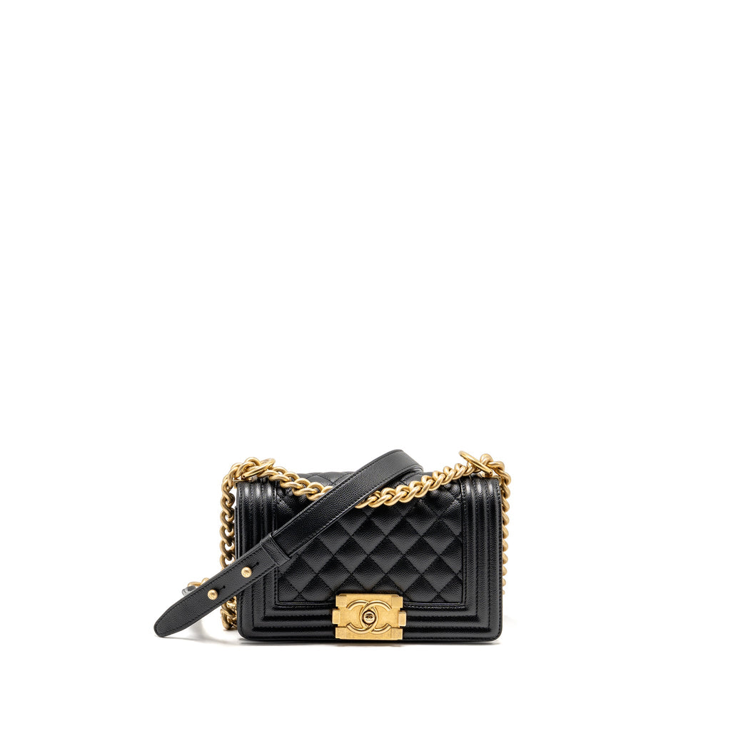 CHANEL SMALL BOY BAG CAVIAR BLACK GHW (MICROCHIP)