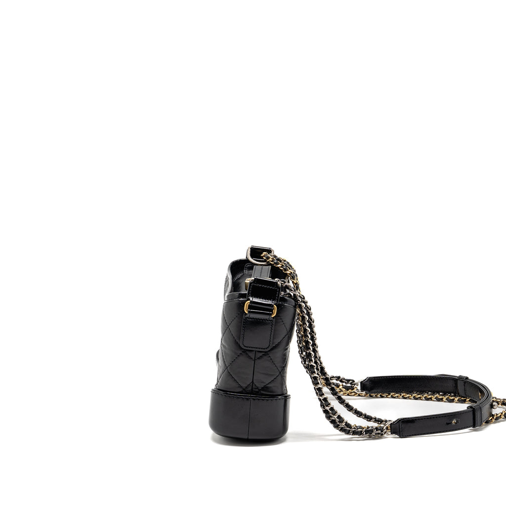 CHANEL SMALL GABRIELLE HOBO BAG AGED CALFSKIN BLACK MULTICOLOURED HARDWARE (MICROCHIP)