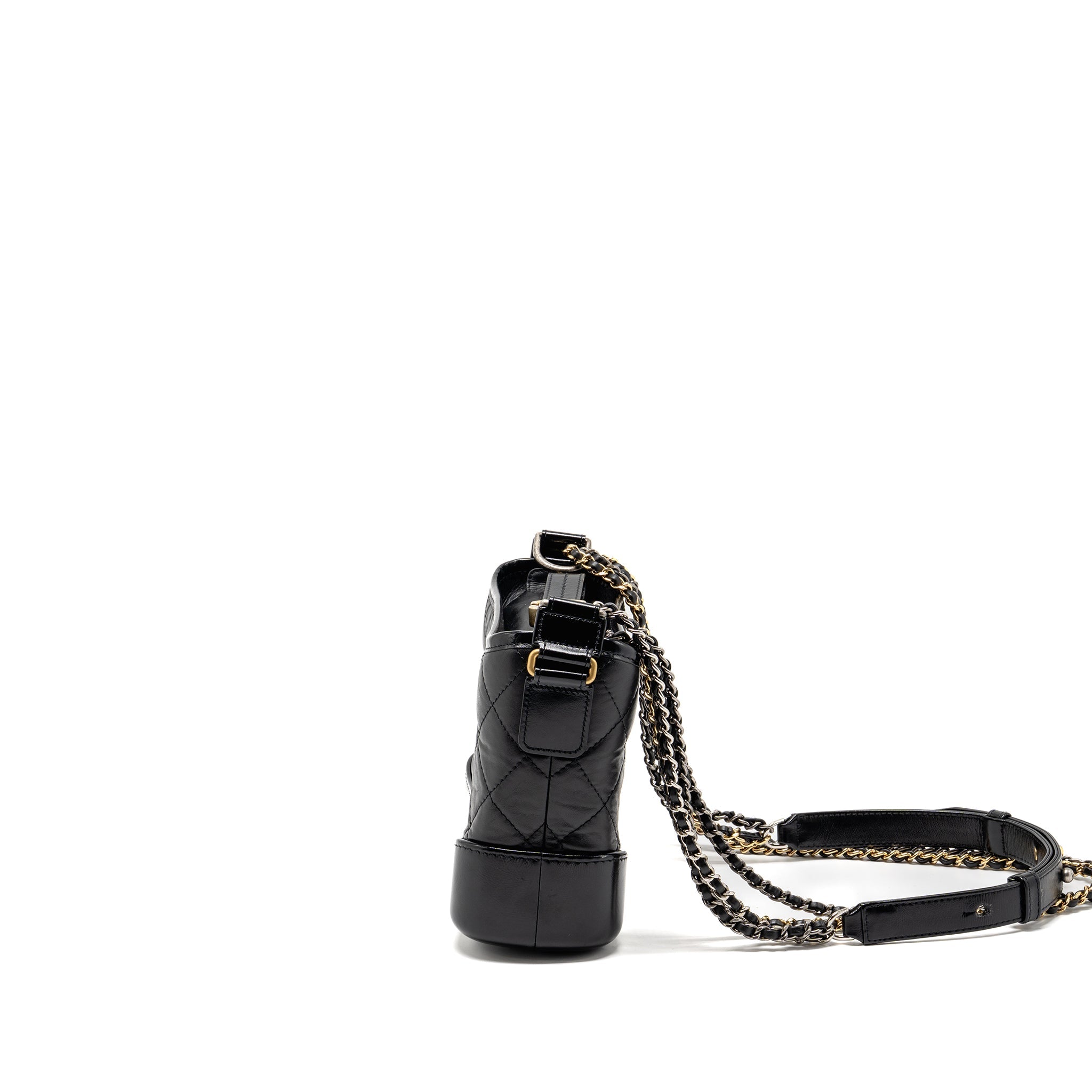 CHANEL SMALL GABRIELLE HOBO BAG AGED CALFSKIN BLACK MULTICOLOURED HARDWARE (MICROCHIP)