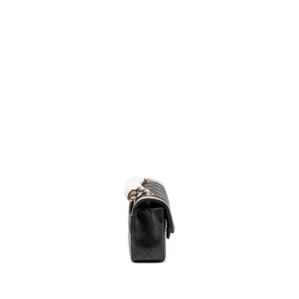 CHANEL 23B QUILTED MINI RECTANGULAR FLAP BAG LAMBSKIN BLACK/BEIGE LGHW (MICROCHIP)