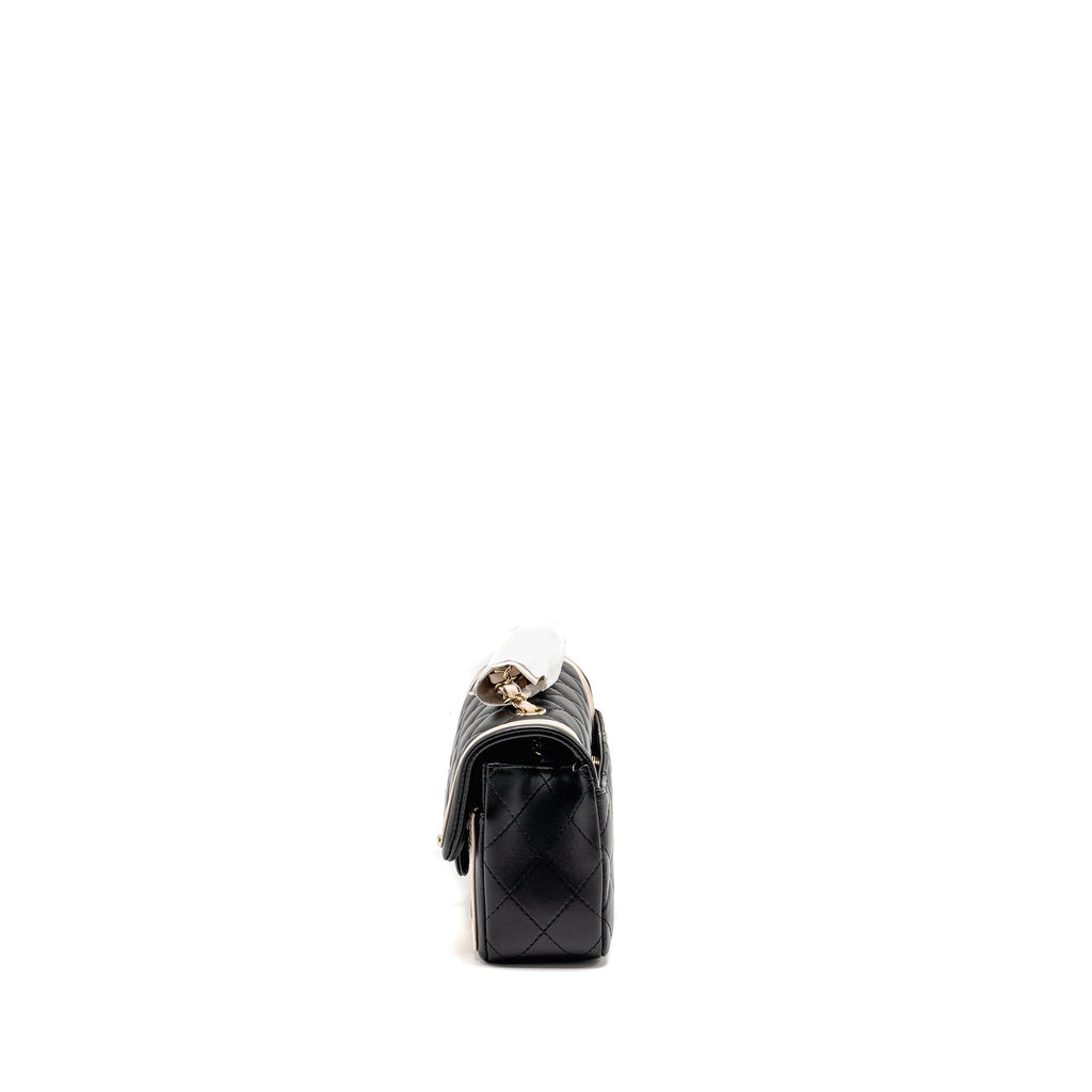 CHANEL 23B QUILTED MINI RECTANGULAR FLAP BAG LAMBSKIN BLACK/BEIGE LGHW (MICROCHIP)