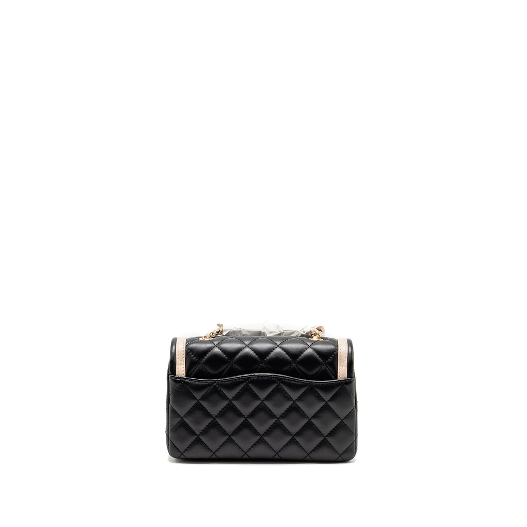 CHANEL 23B QUILTED MINI RECTANGULAR FLAP BAG LAMBSKIN BLACK/BEIGE LGHW (MICROCHIP)