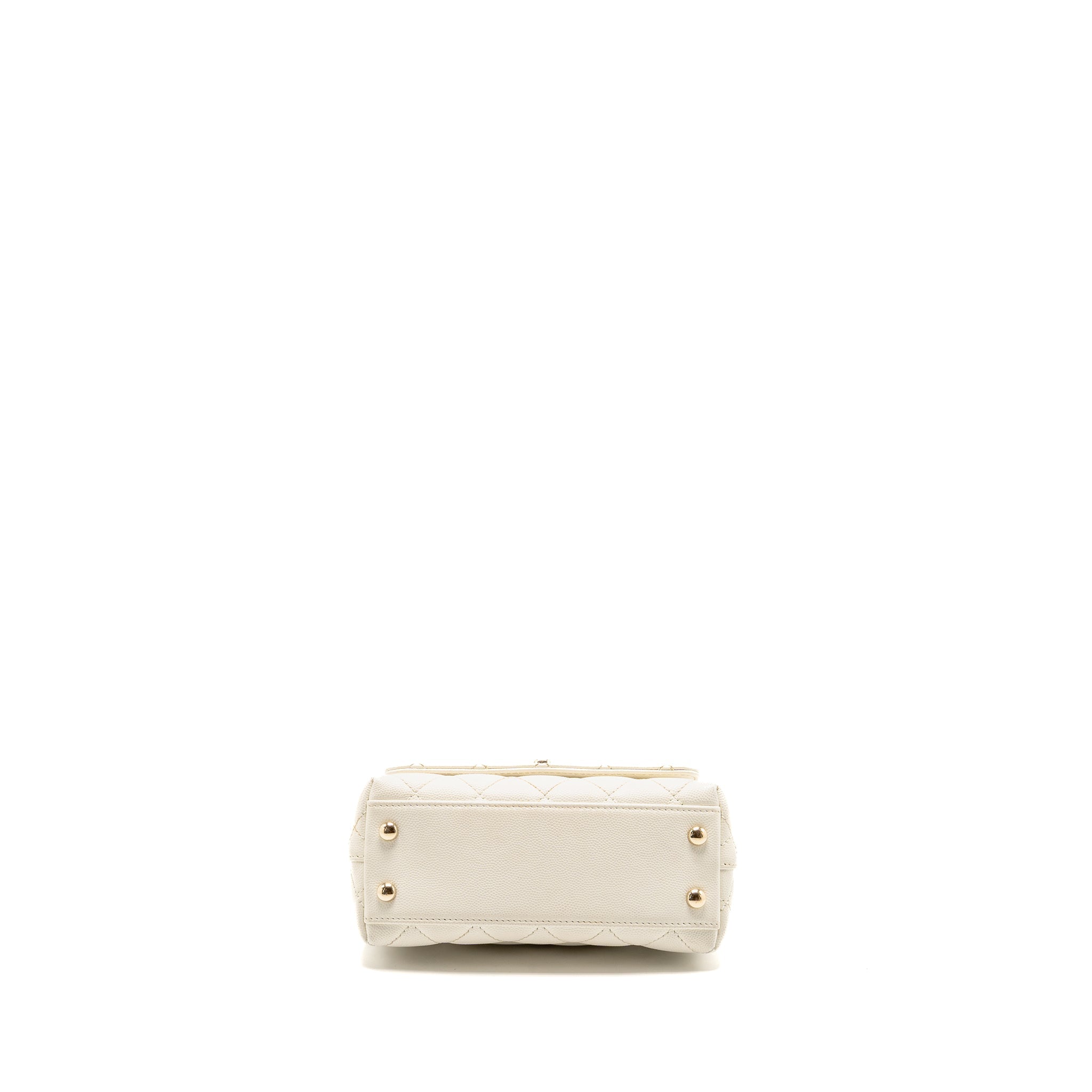 CHANEL MINI COCO HANDLE CAVIAR WHITE LGHW (MICROCHIP)