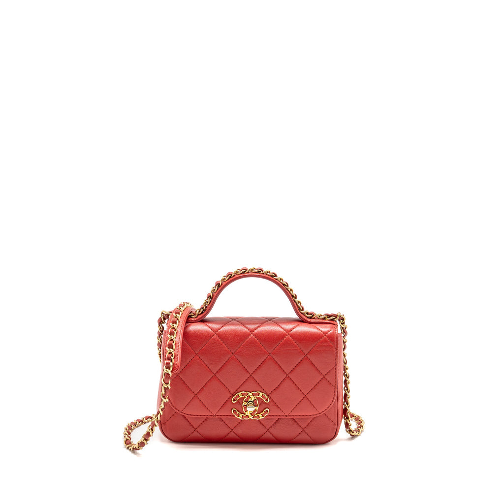 CHANEL CHAIN TOP HANDLE INFINITE FLAP BAG LEATHER RED GHW