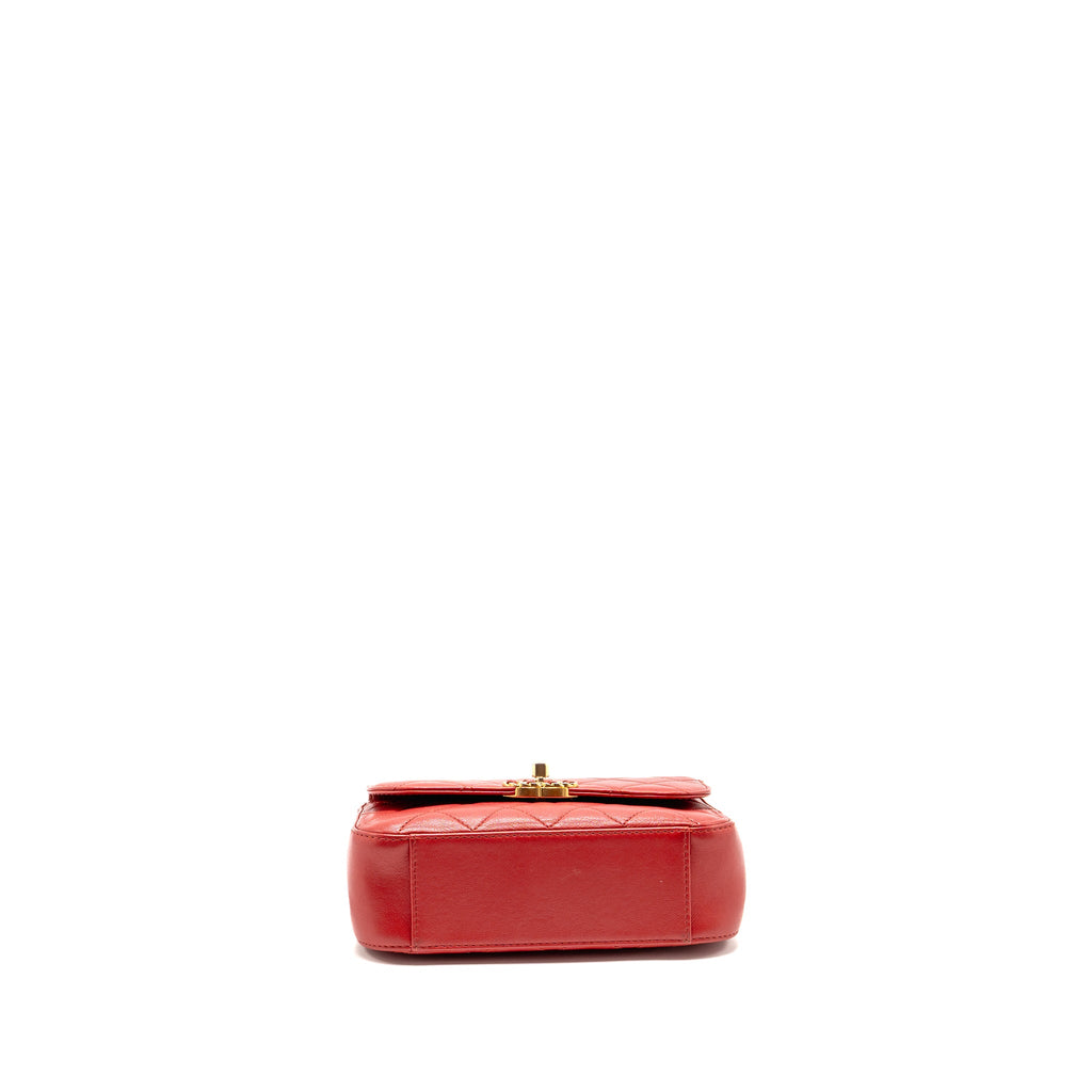 CHANEL CHAIN TOP HANDLE INFINITE FLAP BAG LEATHER RED GHW