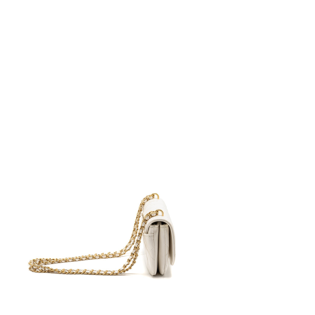 CHANEL FLAP PHONE HOLDER WITH CHAIN SHINY LAMBSKIN WHITE GHW (MICROCHIP)