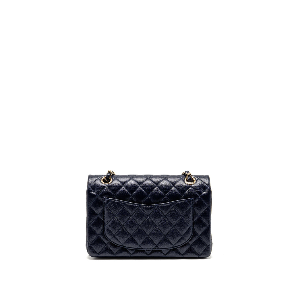 CHANEL SMALL CLASSIC DOUBLE FLAP BAG CAVIAR NAVY GHW (MICROCHIP)