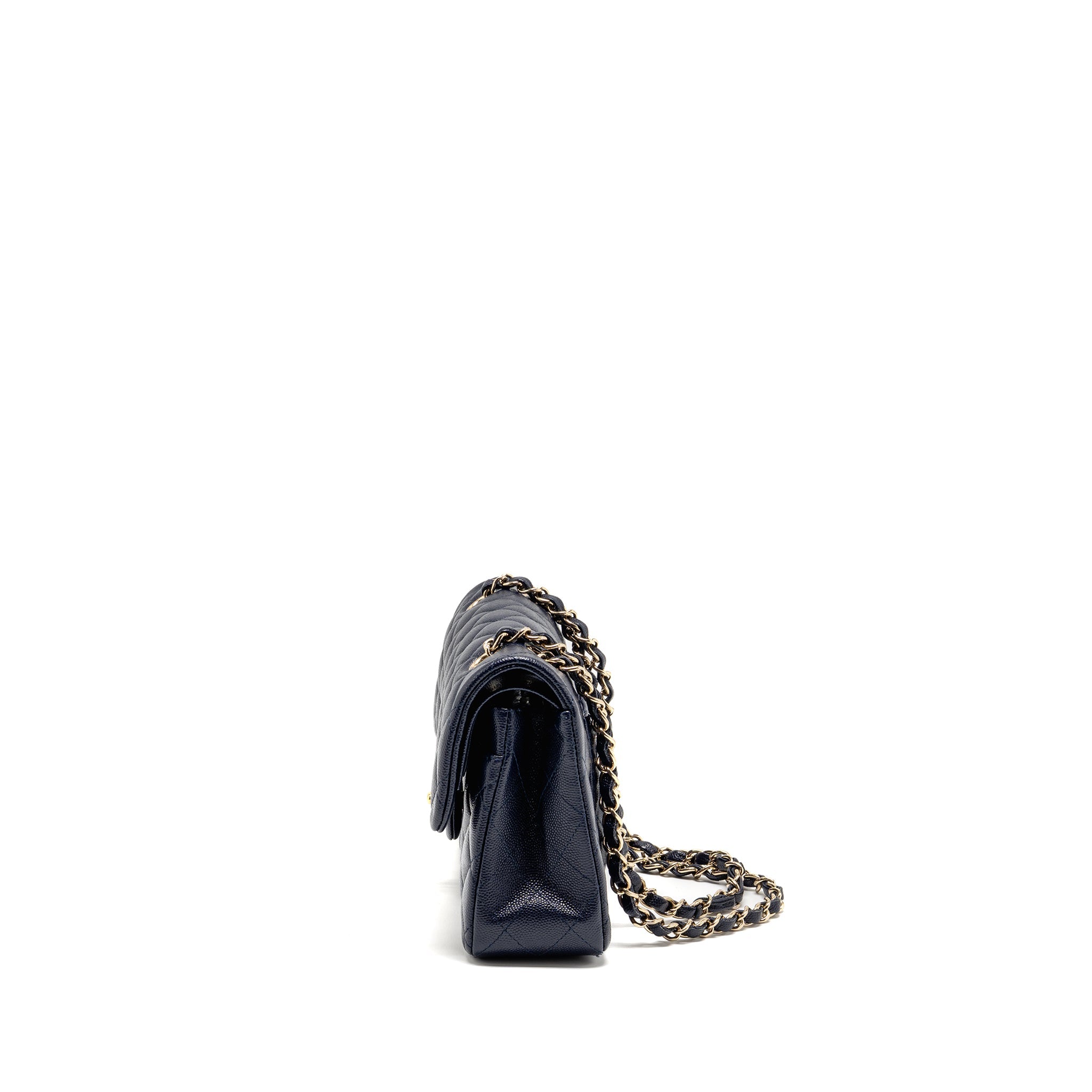 CHANEL SMALL CLASSIC DOUBLE FLAP BAG CAVIAR NAVY GHW (MICROCHIP)