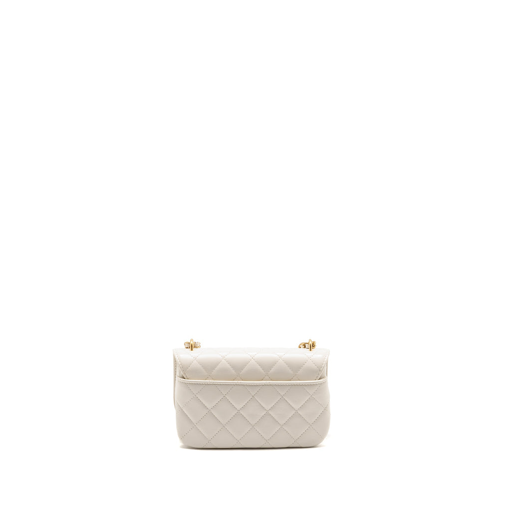 CHANEL FLAP PHONE HOLDER WITH CHAIN SHINY LAMBSKIN WHITE GHW (MICROCHIP)