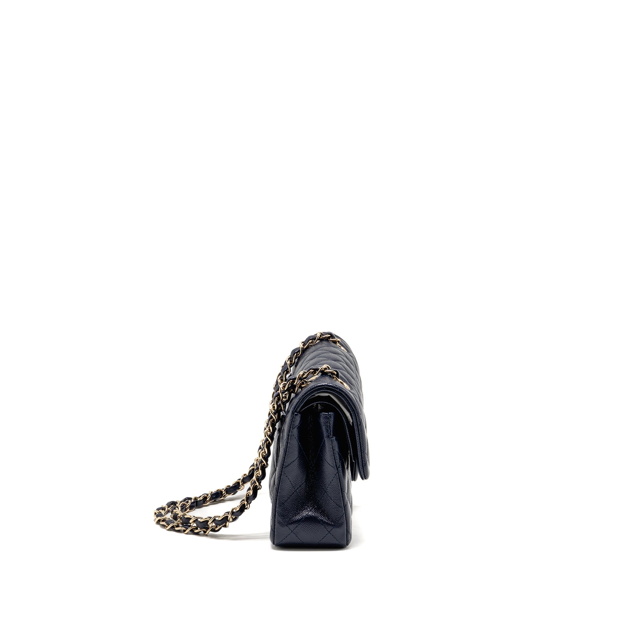 CHANEL SMALL CLASSIC DOUBLE FLAP BAG CAVIAR NAVY GHW (MICROCHIP)