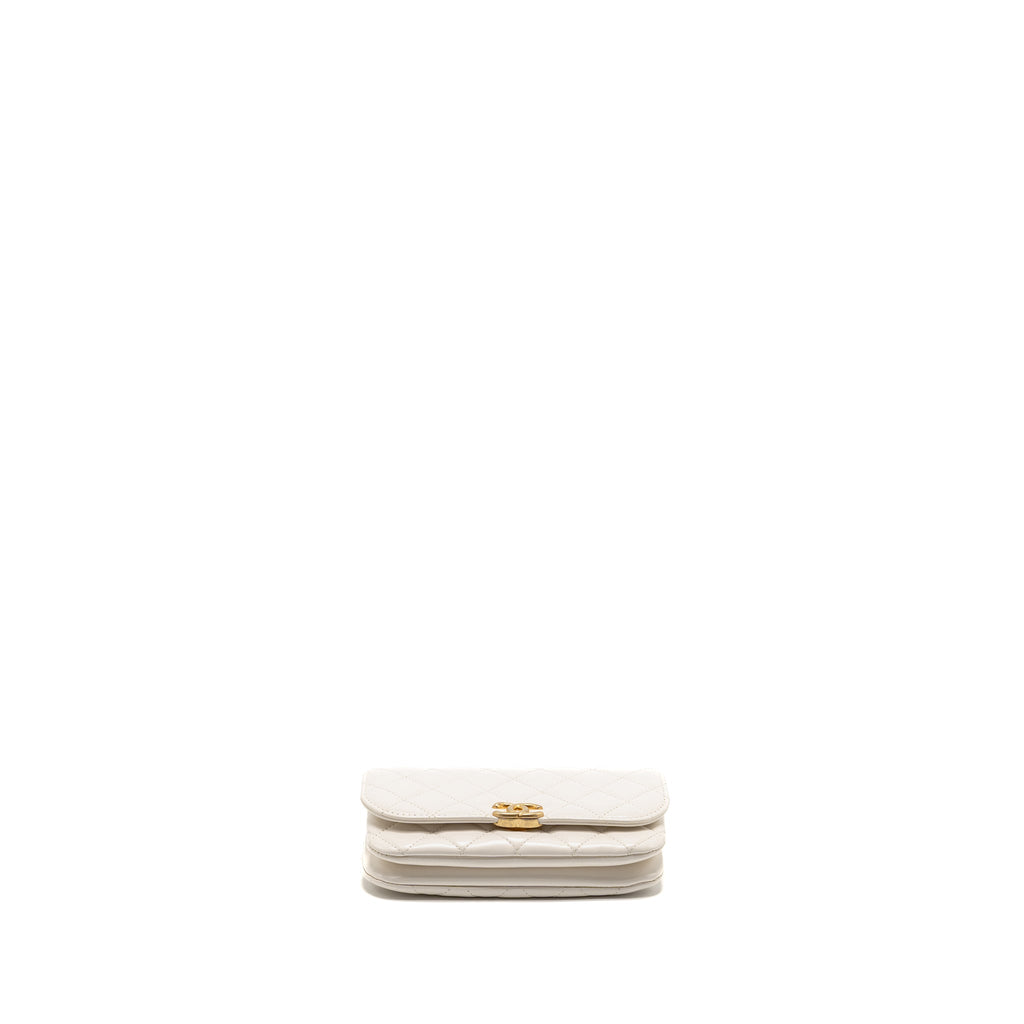 CHANEL FLAP PHONE HOLDER WITH CHAIN SHINY LAMBSKIN WHITE GHW (MICROCHIP)