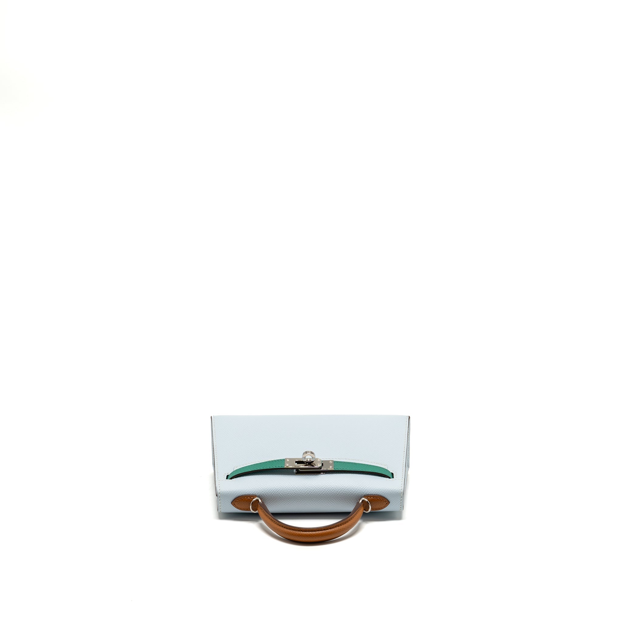 HERMES MINI KELLY EPSOM BLEU BRUME/VERT JADE/GOLD SHW