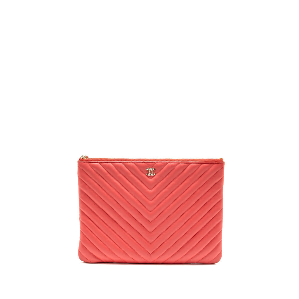 CHANEL CHEVRON CLUTCH LAMBSKIN PINK GHW