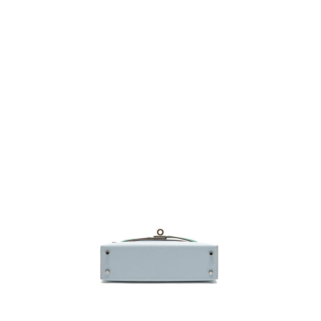 HERMES MINI KELLY EPSOM BLEU BRUME/VERT JADE/GOLD SHW
