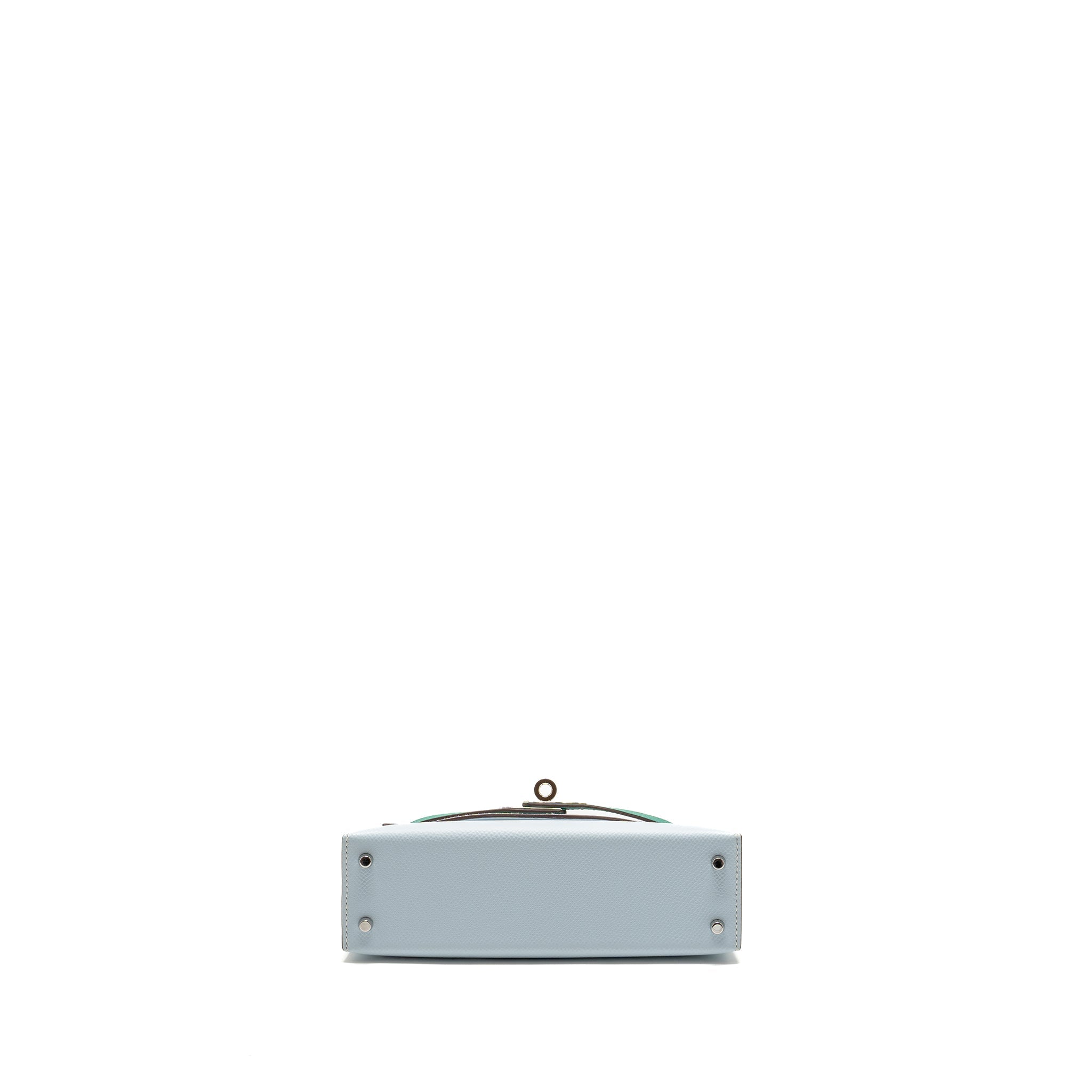 HERMES MINI KELLY EPSOM BLEU BRUME/VERT JADE/GOLD SHW