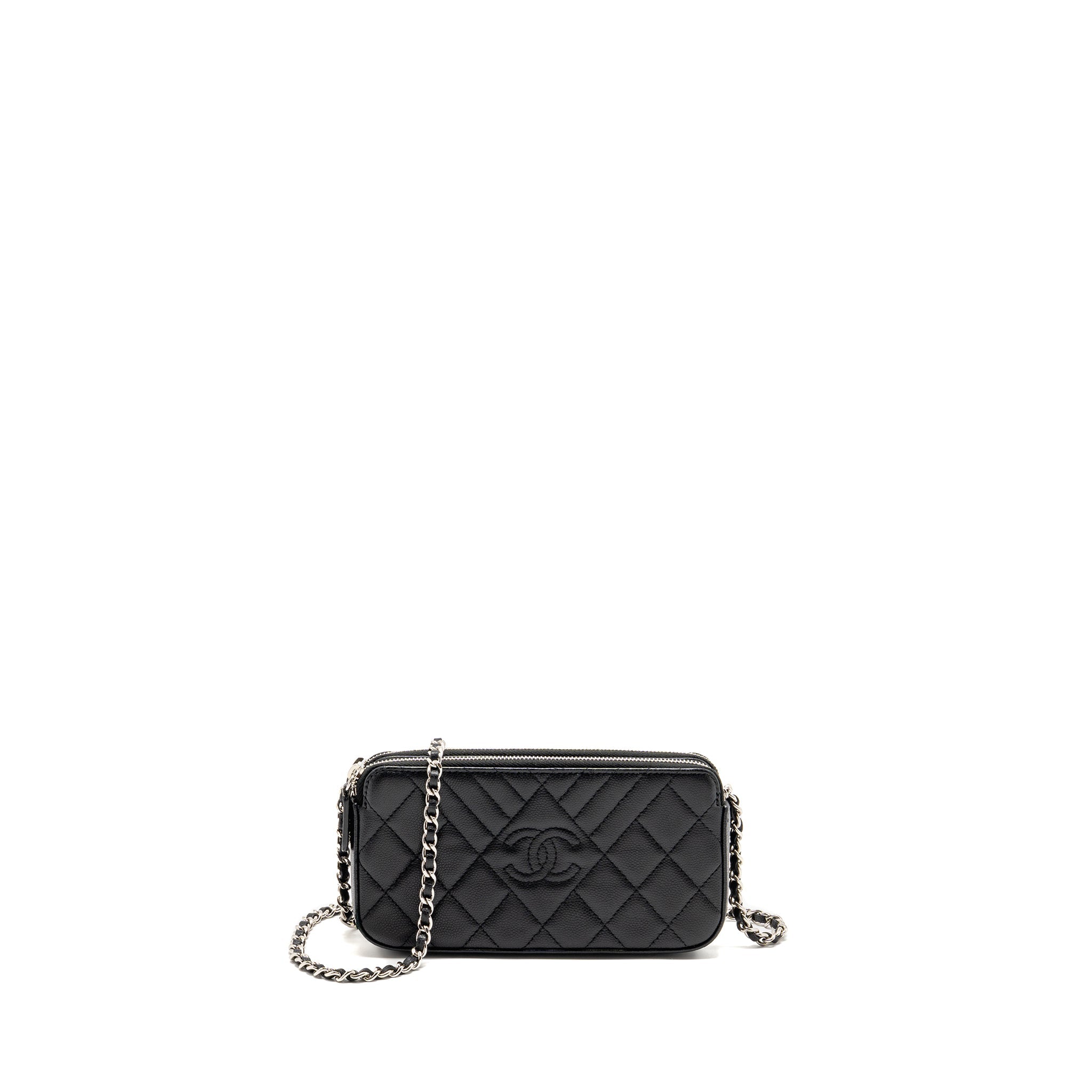 CHANEL DOUBLE ZIP CLUTCH WITH CHAIN CAVIAR BLACK SHW