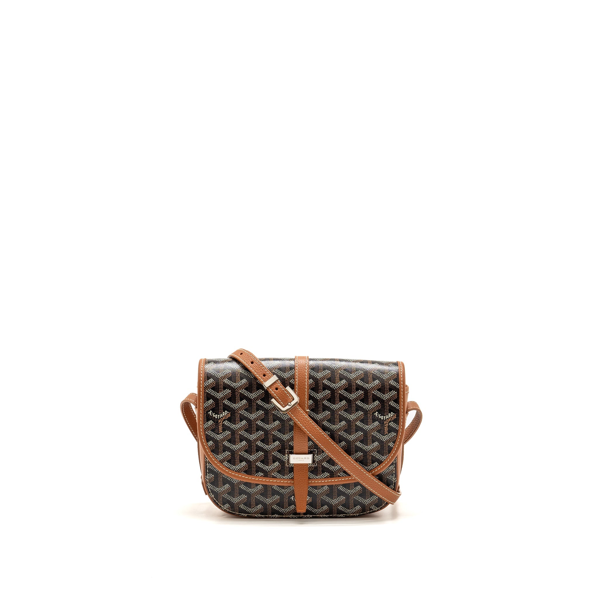 GOYARD BELVEDERE PM MESSENGER BAG GOYARDINE CANVAS/CALFSKIN TAN SHW