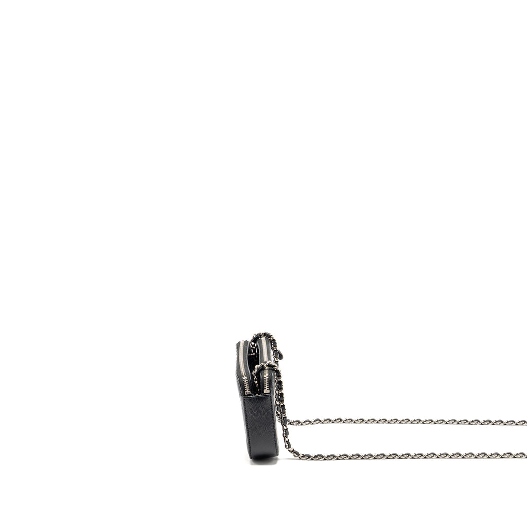 CHANEL DOUBLE ZIP CLUTCH WITH CHAIN CAVIAR BLACK SHW
