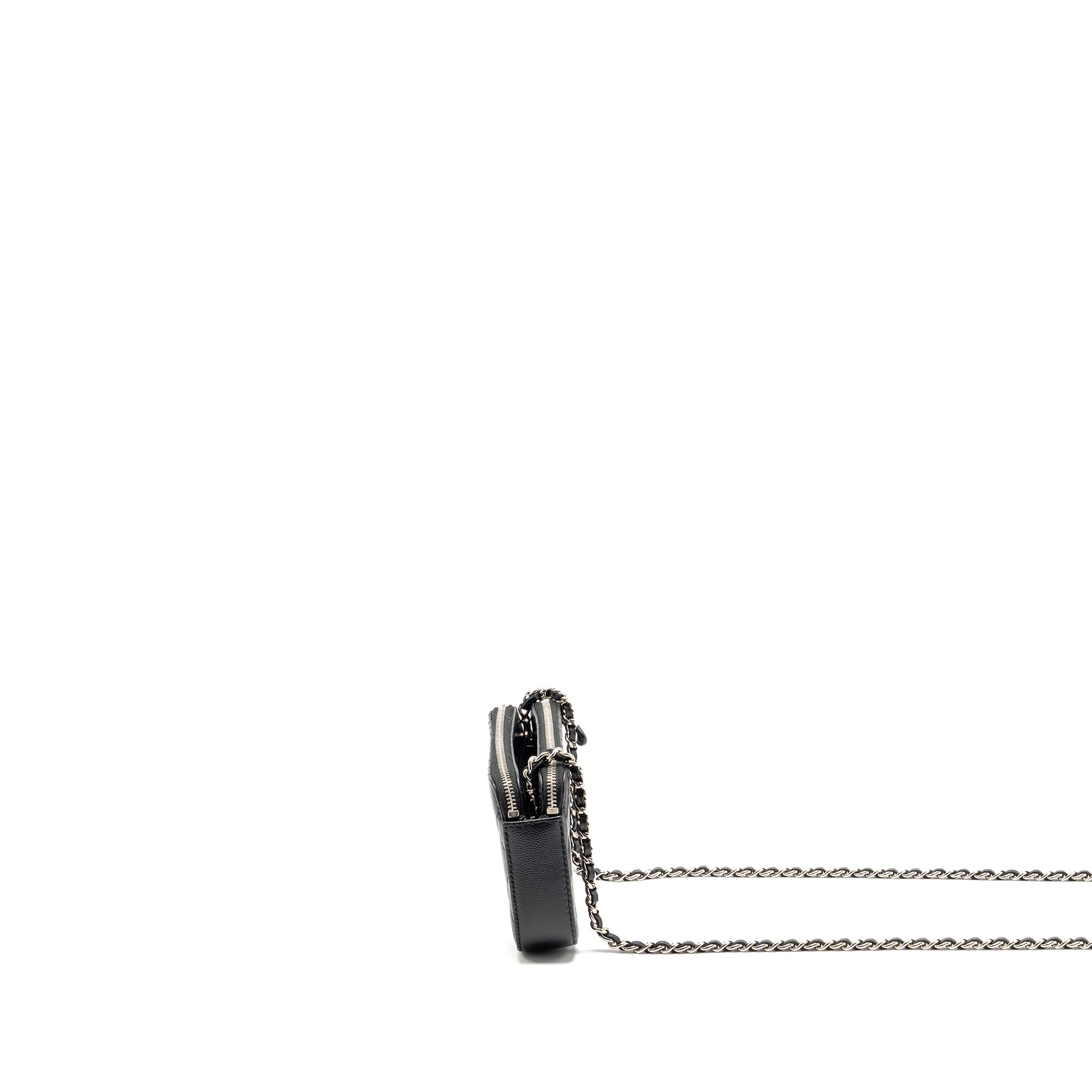 CHANEL DOUBLE ZIP CLUTCH WITH CHAIN CAVIAR BLACK SHW