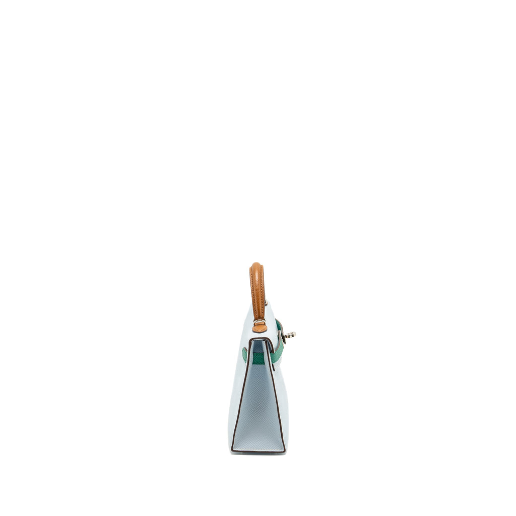HERMES MINI KELLY EPSOM BLEU BRUME/VERT JADE/GOLD SHW