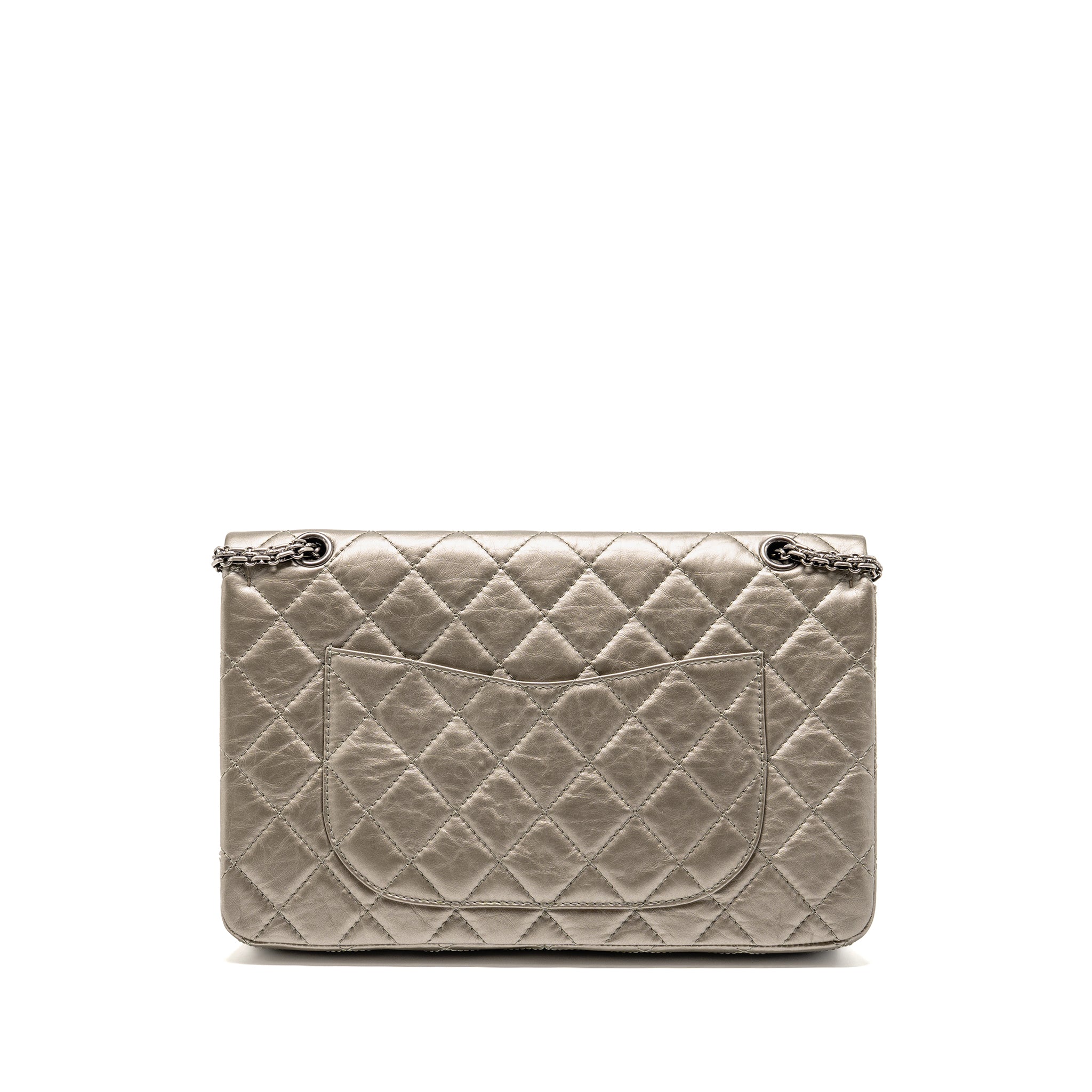 CHANEL MAXI 2.55 REISSUE FLAP BAG AGED CALFSKIN IRIDESCENT LIGHT GREY RUTHENIUM HARDWARE