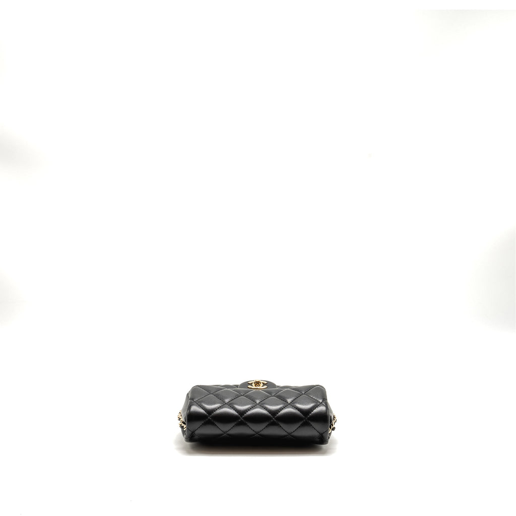 CHANEL QUILTED FLAP BAG WITH PEARL CHAIN LAMBSKIN BLACK LGHW