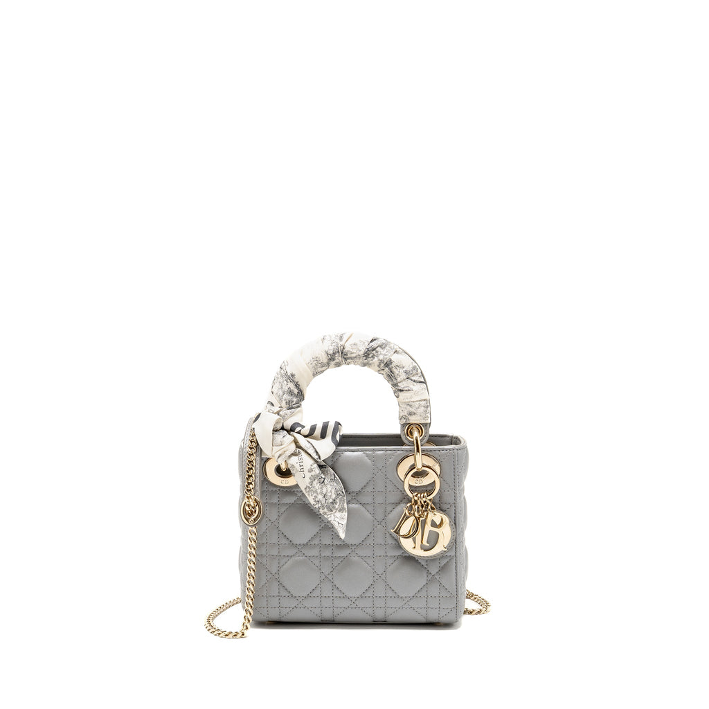 DIOR MINI LADY DIOR LAMBSKIN IRIDESCENT GREY LGHW