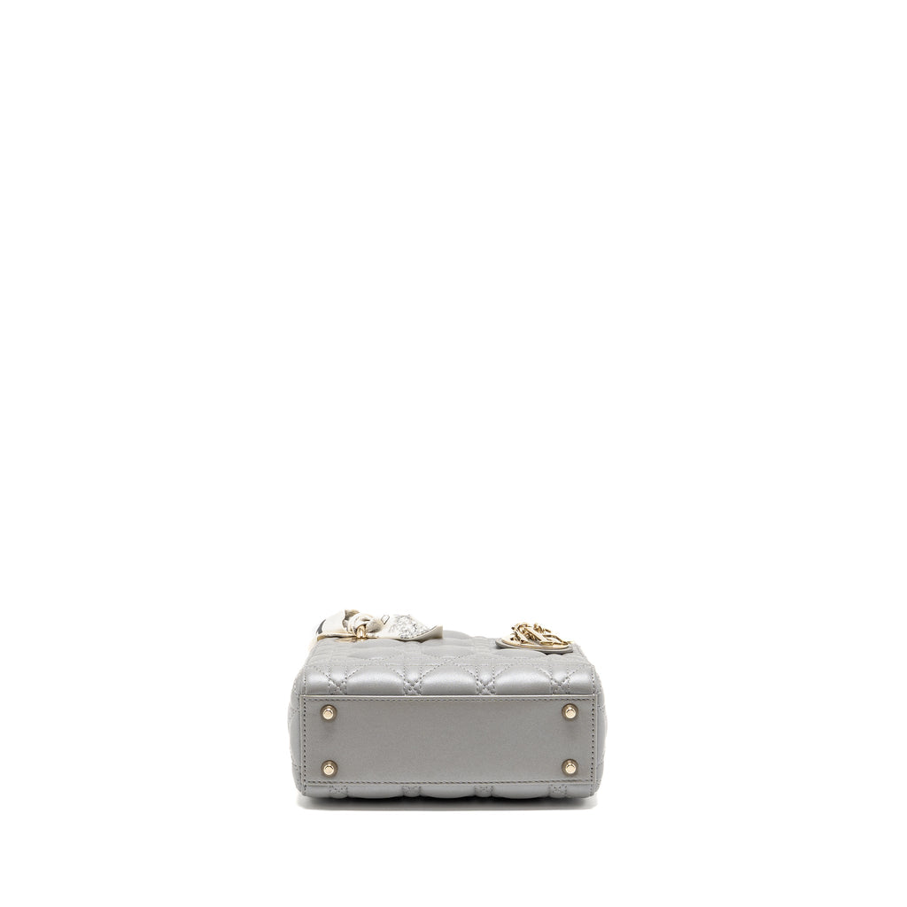 DIOR MINI LADY DIOR LAMBSKIN IRIDESCENT GREY LGHW