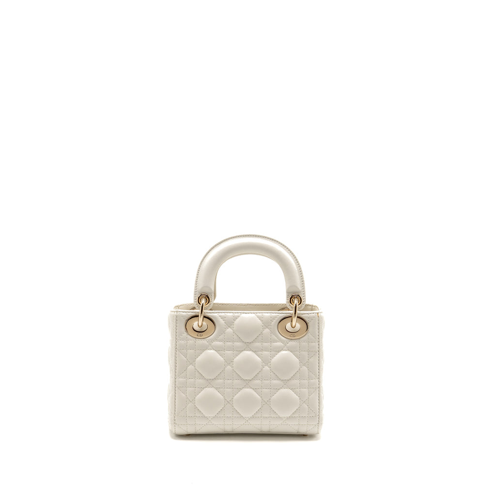 DIOR MINI LADY DIOR LAMBSKIN WHITE LGHW