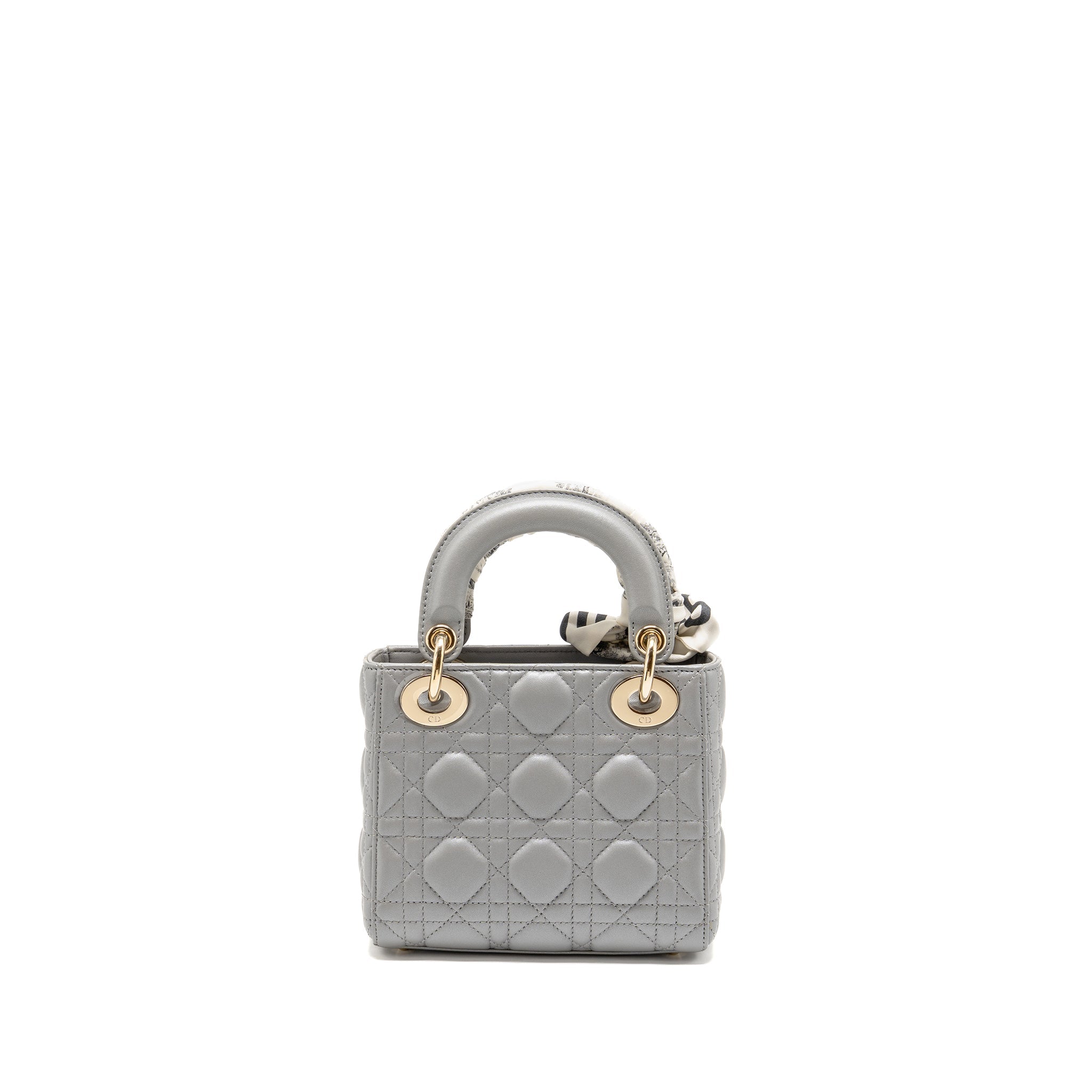 DIOR MINI LADY DIOR LAMBSKIN IRIDESCENT GREY LGHW