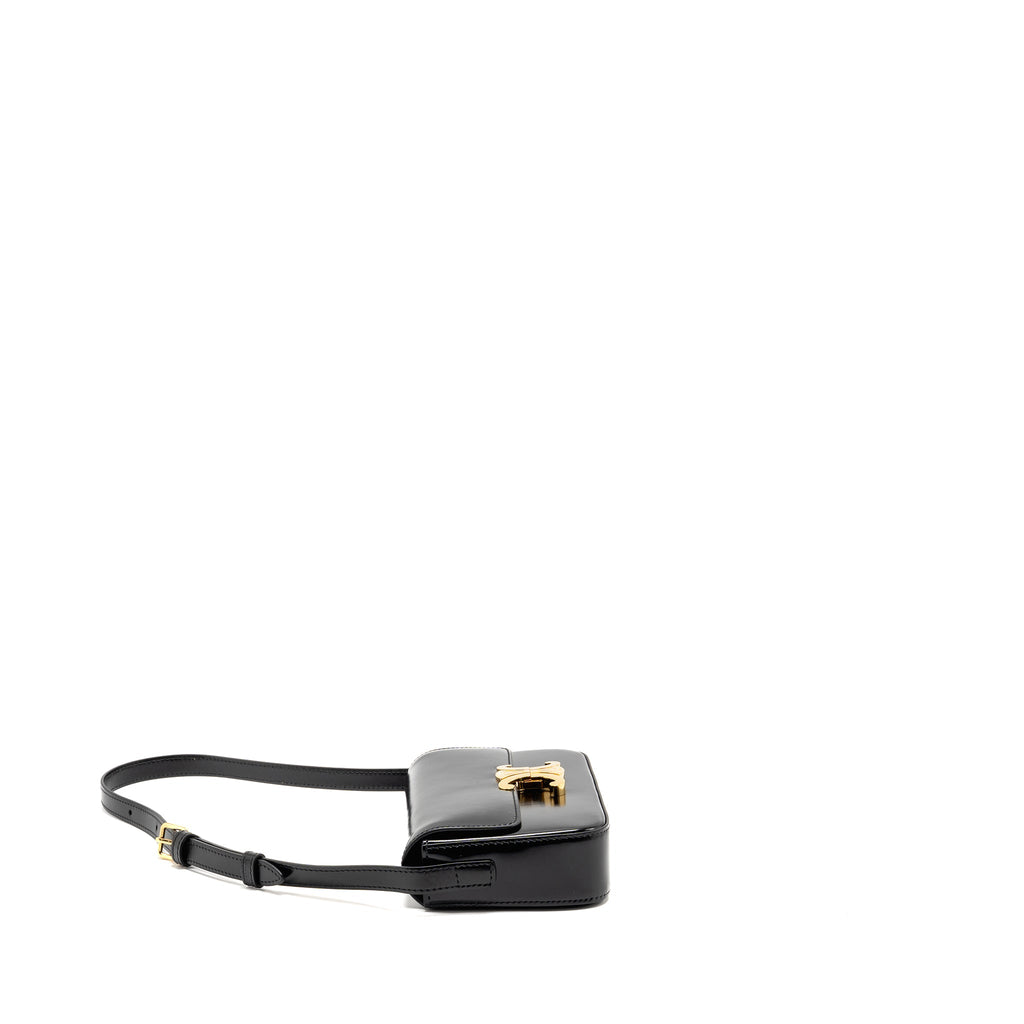 CELINE TRIOMPHE SHOULDER BAG SHINY CALFSKIN BLACK GHW