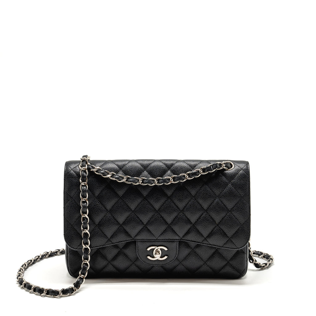 CHANEL JUMBO CLASSIC DOUBLE FLAP BAG CAVIAR BLACK SHW