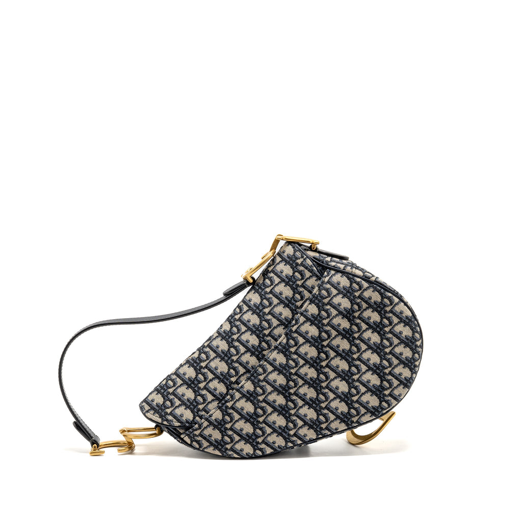 DIOR MEDIUM SADDLE BAG BLUE OBLIQUE CANVAS GHW