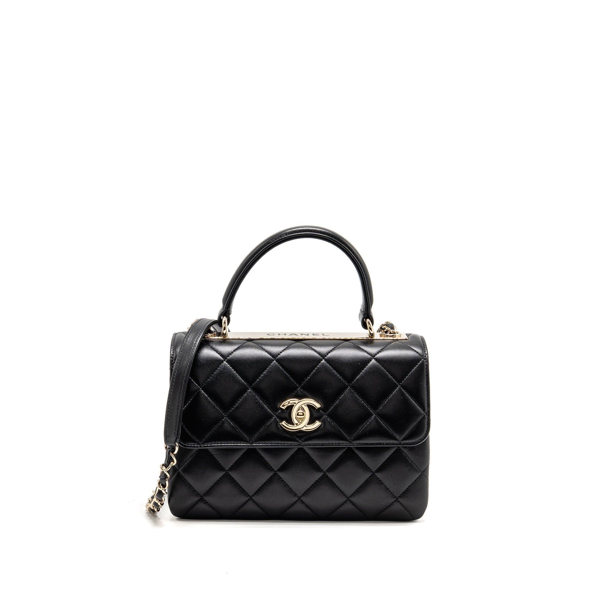 CHANEL TOP HANDLE TRENDY CC FLAP BAG LAMBSKIN BLACK LGHW