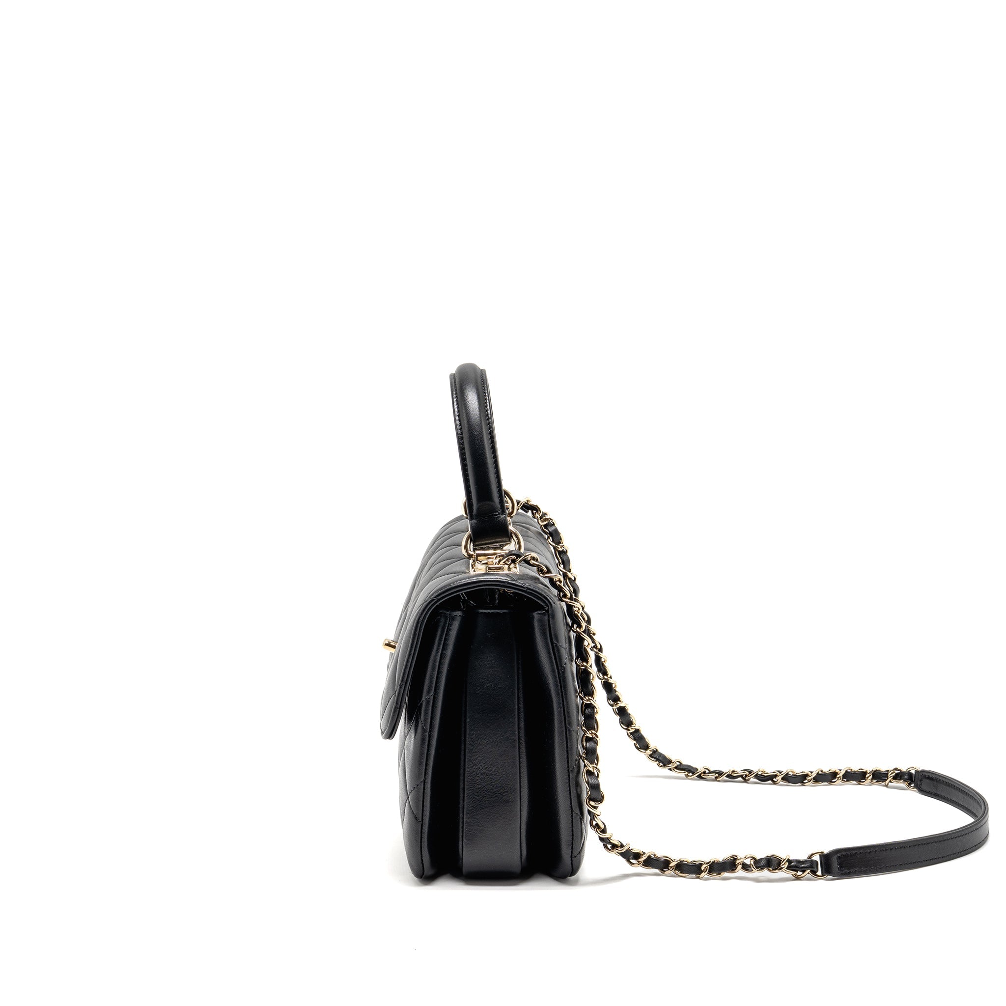 CHANEL TOP HANDLE TRENDY CC FLAP BAG LAMBSKIN BLACK LGHW