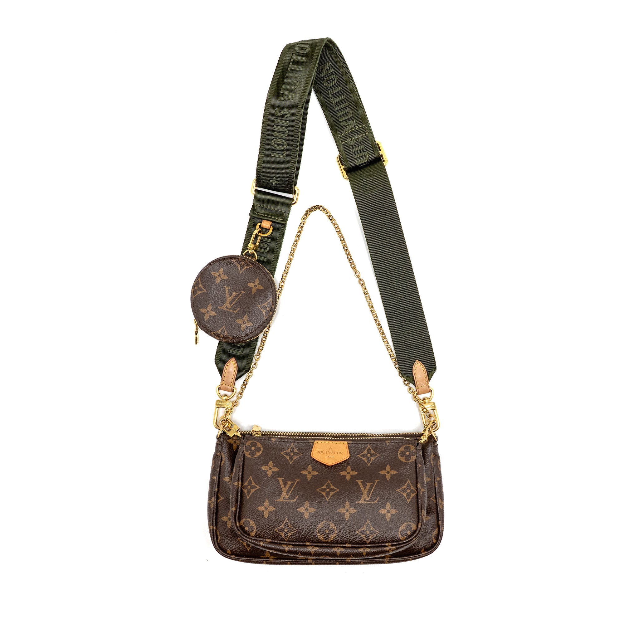 LOUIS VUITTON MULTI POCHETTE ACCESSORIES MONOGRAM CANVAS KHAKI STRAP GHW
