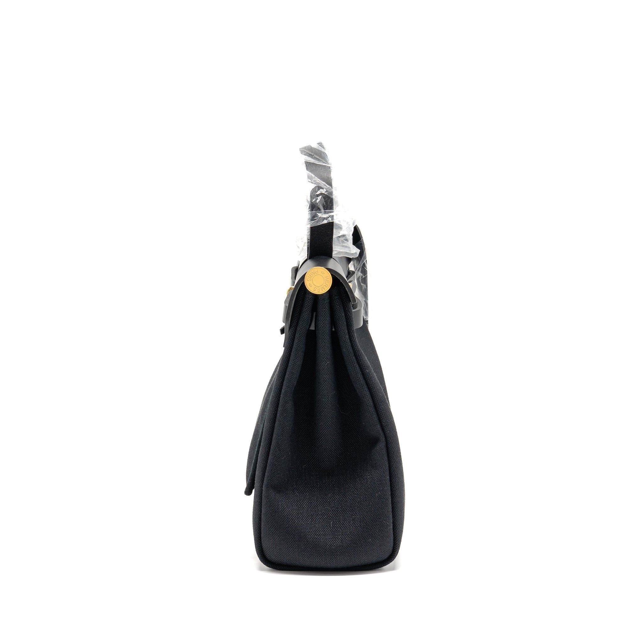 HERMES HERBAG 31 ZIP BAG CANVAS/HUNTER LEATHER BLACK GHW