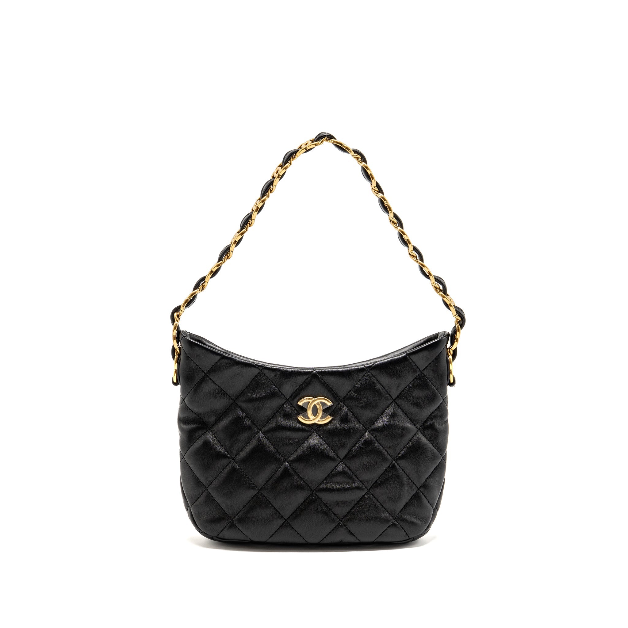 CHANEL 22K HOBO SHOULDER BAG LAMBSKIN BLACK GHW